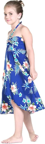 Vista 3 de Vestido halter hawaiano para niña en rojo hibisco