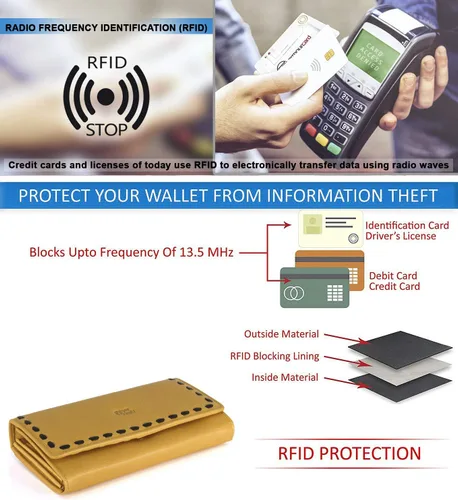 Vista 33 de Mou Meraki - Billetera o bolsa de mano de cuero genuino, con bloqueo de seguridad RFID, con escudo contra el robo de identidad, para mujeres