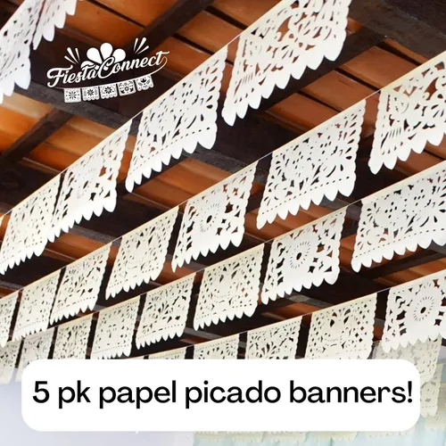 Vista 3 de Banners de papel picado blanquecino, decoraciones de fiesta para bodas, despedidas de soltera, compromiso, cumpleaños, baby shower, pancarta