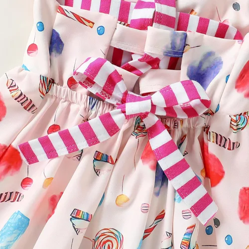 Vista 5 de Falda de verano para niñas pequeñas, vestido sin espalda con tirantes y estampado de helado