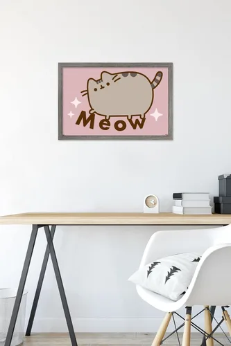 Vista 6 de Pusheen - Póster de pared de miau, 22.4 pulgadas de largo x 14.7 pulgadas de ancho, versión enmarcada en madera de granero