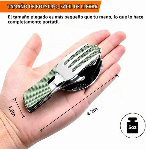 Vista 4 de HIKENTURE 4 en 1 Utensilios para Camping, Juego de Cubertería de Acero Inoxidable con Cuchara, Tenedor, Cuchillo y Abrebotellas, Cubiertos