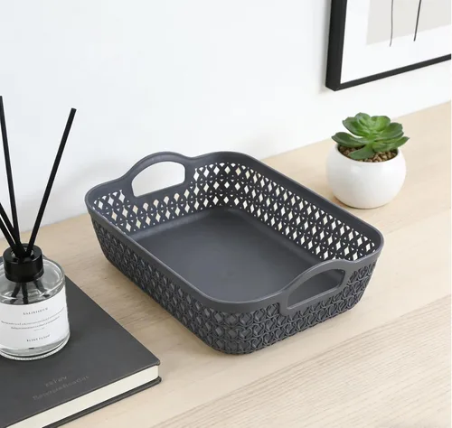Vista 4 de Morcte Cesta de almacenamiento pequeña, cesta organizadora de malla de plástico (gris, juego de 6) Multi-Purpose, Nestable, Easy Carry, Storage