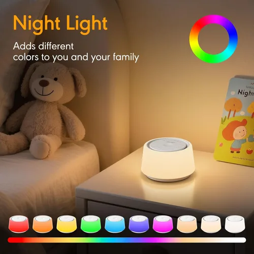 Vista 11 de Máquina de ruido blanco con luz nocturna, 30 sonidos relajantes, máquina de sonido portátil para bebés y adultos, luz nocturna de 10 colores, 5