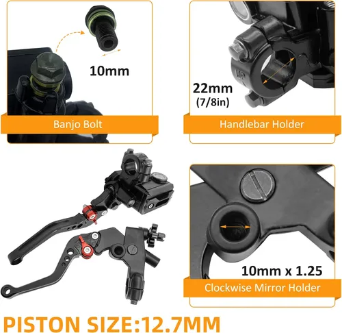 Vista 5 de Juego de palancas universales de freno y embrague de manillar de motocicleta 7/8" 22mm para izquierda y derecha, compatibles con Yamaha Honda Negro
