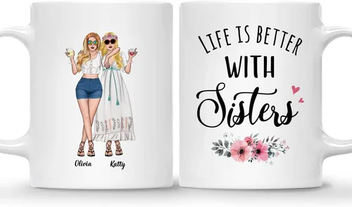 Vista 19 de Gossby Taza personalizada (2 mujeres) Besties Forever Best Friend Regalos de amistad para mujeres, niñas, hermana, taza de café