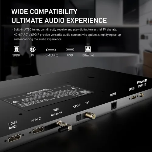 Vista 5 de 32 pulgadas de gama alta Android 13 Smart baño espejo TV Supports Voice Remote Control Voice Assistant, Built-in ATSC Tuner, HDMI (ARC)/SPDIF