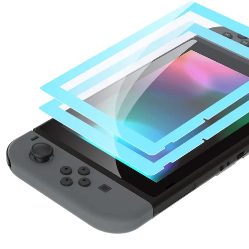 Vista 6 de eXtremeRate Colorful Border Screen Protector Back Plate NS Joycon Handheld Controller Housing Buttons for Nintendo Switch DIY Replacement Shell