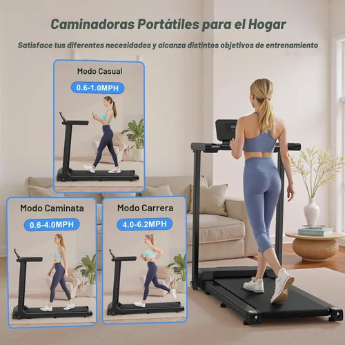 Vista 4 de Caminadora plegable con asas, cinta de correr eléctrica ultrasilenciosa de 2.5 HP para el hogar, capacidad de 300 libras, 12 programas, absorción