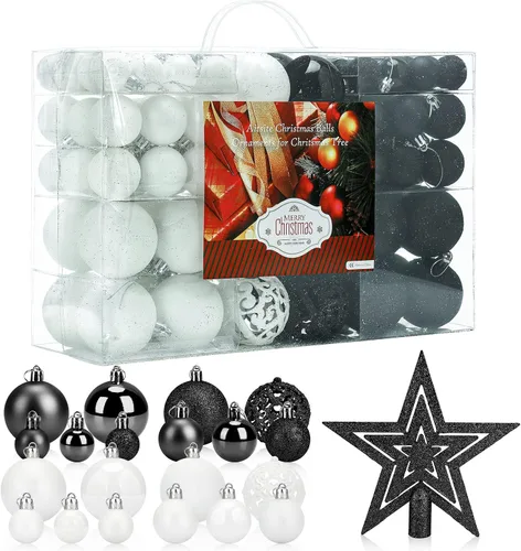 Vista 14 de Aitsite Juego de 100 adornos para árbol de Navidad, miniesferas inastillables para decoración de Navidad (negro)
