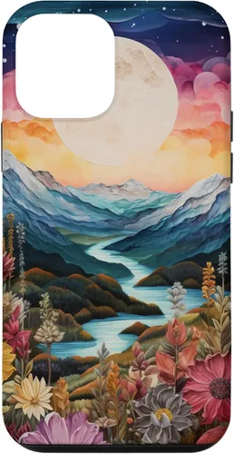 Vista 16 de Boho Chic Floral Moon Mountain Landscape Cute Pastel Design Case for iPhone 17