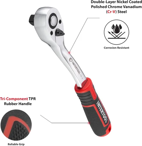Vista 3 de INTERTOOL ET08-8003 - Trinquete de desplazamiento de 1/2 pulgada, cabeza en ángulo, de liberación rápida, 72 dientes, acero de aleación de cromo