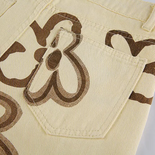 Vista 5 de Pantalones de mezclilla Y2K con estampado de flores para mujer, de pierna ancha, cintura alta, pantalones de mezclilla estilo boyfriend, holgados