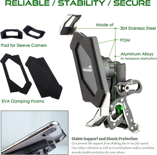 Vista 4 de Clampod HAWK1-PH05 - Soporte para teléfono, base de abrazadera para manillar de motocicleta y varios vehículos, ajustable, estable, brazo de doble