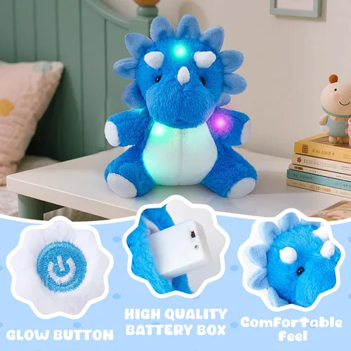 Vista 5 de Glow Guards Peluche de dinosaurio Triceratops de 12 pulgadas, juguete de peluche de dinosaurio suave con luces nocturnas mágicas y canción de cuna