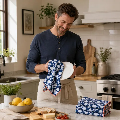 Vista 2 de TARAN LIVING Paños de Cocina y de Té Estampados de Algodón con Barra para Platos, 18 x 28 pulgadas con Ribetes, Juegos de Paños de Cocina de Algodón