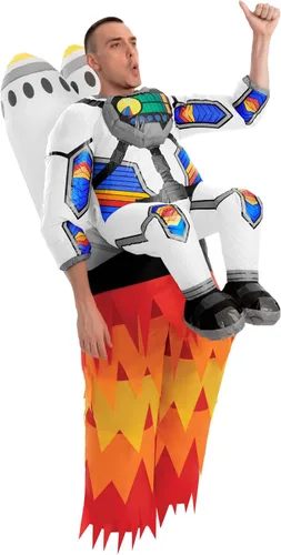 Vista 6 de Spooktacular Creations Disfraz inflable de Halloween para adultos, disfraz inflable de astronauta con cohetes