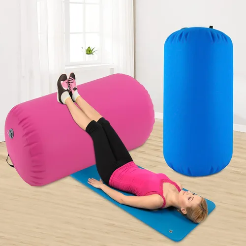 Vista 2 de Colchoneta inflable de gimnasia de 39.4 x 23.6 in, color azul/rosa, para uso doméstico, yoga, entrenamiento, animadoras, diversión acuática