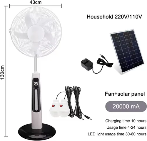 Vista 6 de Ventilador solar recargable solar de 16 pulgadas 12 V CC CC con panel solar carga USB y luz LED, control remoto ventilador solar portátil de 5 aspas