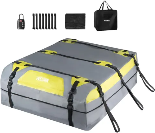 Vista 9 de WELKIN Bolsa de carga resistente para techo – Bolsa de techo impermeable de 15 pies cúbicos para todos los vehículos con/sin portaequipajes