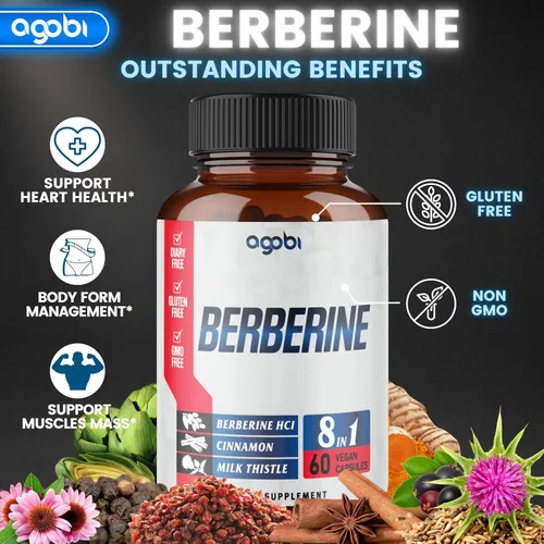 Vista 3 de Suplemento de berberina con Ceilán, cardo mariano, cúrcuma, saúco y más – Apoyo inmunológico, cardiovascular y gastrointestinal – 60