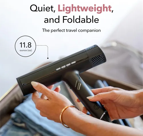Vista 6 de SRILabs DryQ - Secador de pelo 'Smart', súper ligero, plegable, motor potente, silencioso, tecnología infrarroja e iónica, 3 accesorios magnéticos