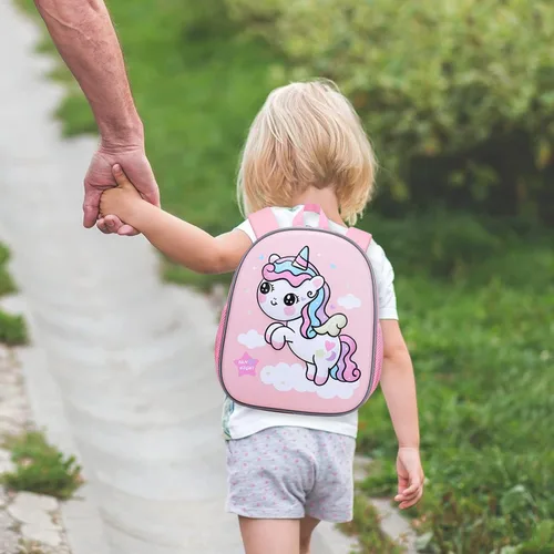 Vista 2 de Mochila para niñas y niños, bonita mochila escolar de dibujos animados 3D para bebés y niñas de 2 a 5 años, Unicorn