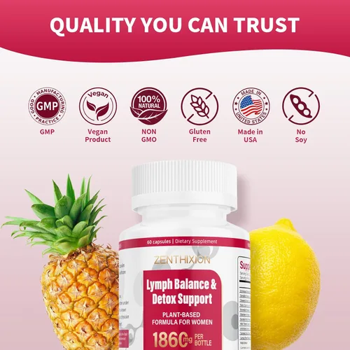 Vista 4 de Suplementos de drenaje linfático, suplemento de apoyo del sistema linfático de 1860 mg para mujeres con diente de león, bardana, equinácea, rutina