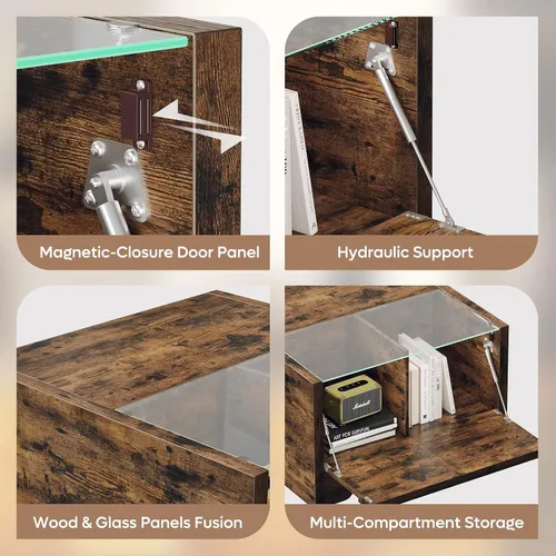 Vista 5 de Bestier Mesa de centro de granja de 31.5 pulgadas con almacenamiento, mesas de centro cuadradas LED para sala de estar, mesa central de madera