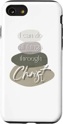 Vista 13 de Funda para iPhone 15 Christian I Can Do All Things Through Christ with Cairn