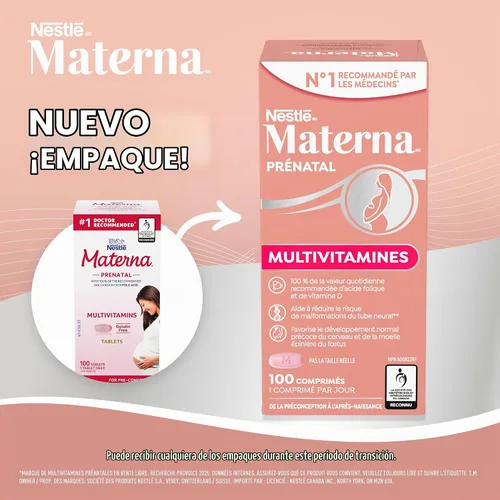 Vista 4 de Materna Nestle Suplemento de vitaminas y minerales prenatales posparto 100 tabletas