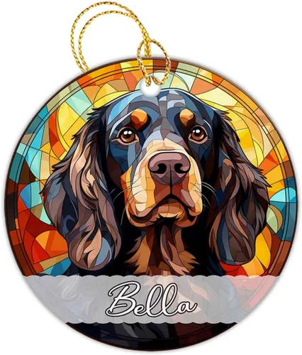 Vista 10 de Amstaff - Adornos personalizados para perros Amstaff para árbol de Navidad con nombre, adorno estilo vitral para perros, regalos para amantes