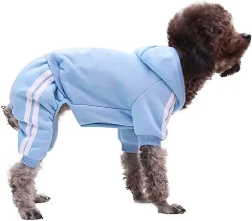 Vista 7 de MeowWow Sudadera con capucha para cachorros pequeños, suéter de 4 patas, mono de forro polar, sudadera con capucha para mascotas, ropa de invierno