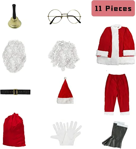 Vista 3 de AWZNG Traje de Papá Noel para adultos y hombres, disfraz de Papá Noel, 11 piezas, terciopelo profesional de lujo, para adultos, conjunto de cosplay