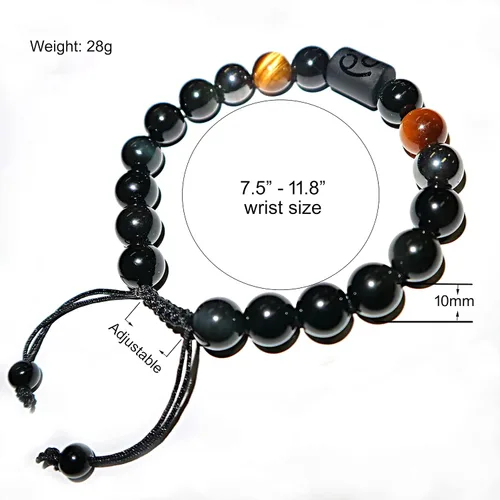 Vista 13 de Pulseras de la amistad, pulsera de obsidiana negra arcoíris para mujeres y hombres, 0.394 pulgadas (0.394 in), ojo de tigre, hematita y cristal
