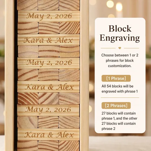 Vista 3 de WE Games Alternativa de libro de invitados de boda personalizado, caja de recuerdos de madera, 54 bloques, grabado personalizado