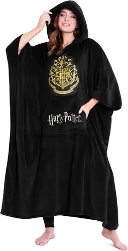 Vista 8 de Harry Potter Manta de gran tamaño con capucha para mujeres, hombres y adolescentes, manta de forro polar Negro