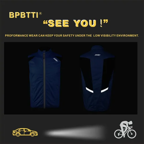 Vista 5 de bpbtti Chaleco de ciclismo para correr, sin mangas, con dos bolsillos laterales (2.0), resistente al viento, transpirable y reflectante