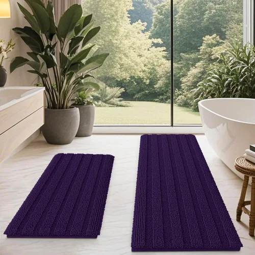 Vista 21 de ACCUMTEK - Juego de alfombras de baño a rayas beige de 3 piezas, ultrasuaves, antideslizantes de chenilla, alfombras de baño mullidas y absorbentes