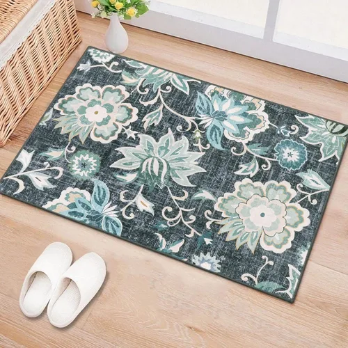 Vista 71 de Beeiva Alfombras florales de entrada, lavables para interiores, ultra fina, de 2 x 3 pies, antideslizante, para cocina, tapete de cachemira suave