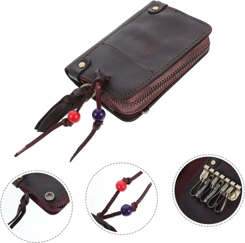 Vista 2 de 5 unids clave caso hombre monedero para hombres hombres carteras de cuero hombre cartera cremallera coche llave bolsa cuero genuino