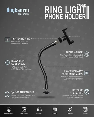 Vista 2 de KHC1417 Soporte de teléfono para anillo de luz, cuello de cisne de 9 pulgadas, soporte para zapata caliente Ring Light Phone Mount, Camera Hot