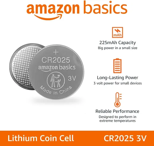 Vista 2 de Amazon Basics Paquete de 6 pilas de botón de litio CR2025, 3 voltios, energía de larga duración, sin mercurio