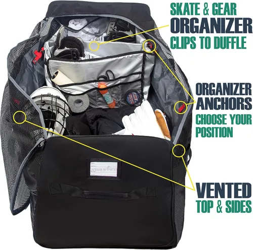 Vista 3 de Athletico Bolsa de lona de hockey - Bolsa de viaje grande de 35 pulgadas para hockey sobre hielo XXL para equipo y equipo, con organizador incluido