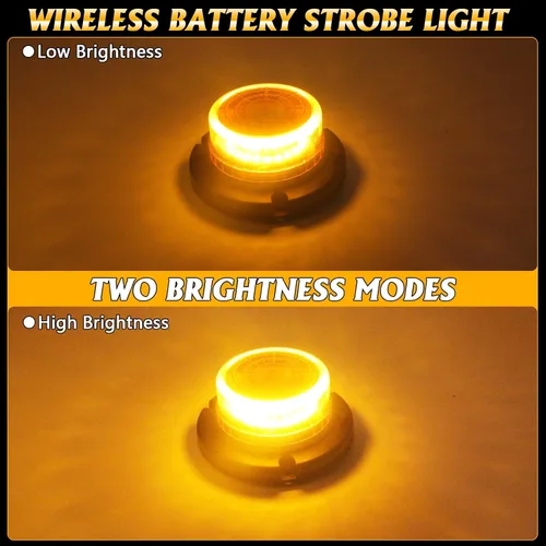 Vista 2 de Luz de baliza de control remoto, luces intermitentes recargables inalámbricas ámbar con imán, 15 modos, brillo alto y bajo para quitanieves