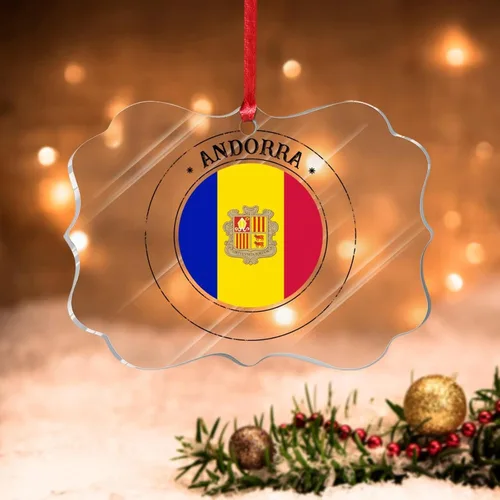 Vista 18 de Bandera de Andorra, adorno colgante de Navidad, bandera nacional, decoraciones de Navidad, adornos acrílicos, colgante para árbol de Navidad