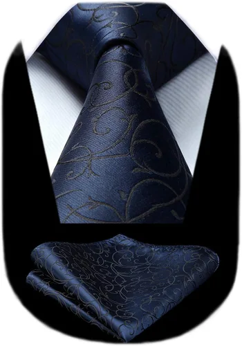 Vista 267 de Corbatas florales tejidas clásicas para hombre, corbata cuadrada de bolsillo, corbatas formales para hombres, boda con pañuelo