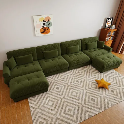 Vista 55 de Sofá modular de gran tamaño de 94 pulgadas, sofás seccionales grandes de color beige y blanco para sala de estar, juego de sofá de terciopelo, sofás
