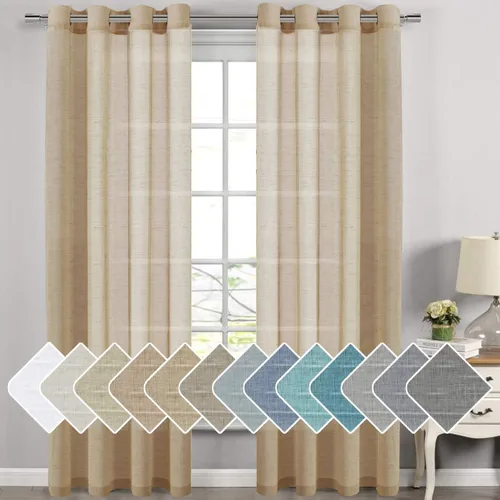 Vista 78 de H.VERSAILTEX Cortinas de lino de mezcla natural para sala de estar/cortinas de lino semitransparentes reductoras de luz de 54 pulgadas de largo