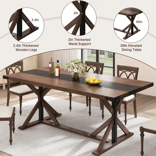 Vista 5 de Hlivelood Mesa de comedor de 71 pulgadas para 6 personas, mesa rectangular de cocina de granja con grosor impermeable, mesas de comedor largas